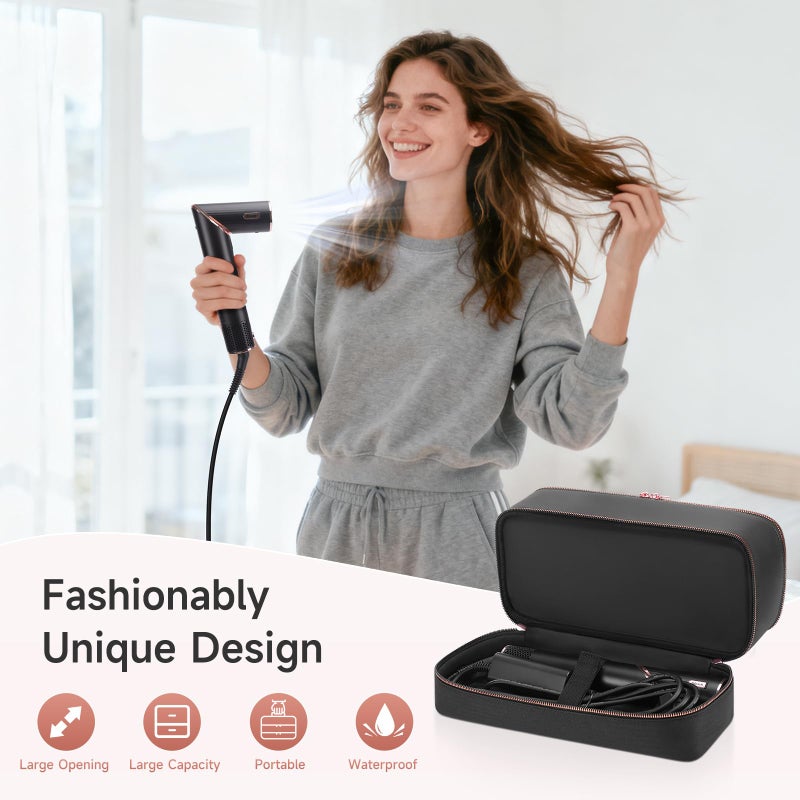 Adworte Travel Hair Dryer Case for Shark Flexstyle, Double-Layer Carrying Case for Shark Flex Style Blow Dryer, Portable Hair Tools Storage Organizer Bag for Shark Beauty Hairdryer Attchments(Black Rose Gold) - Image 3