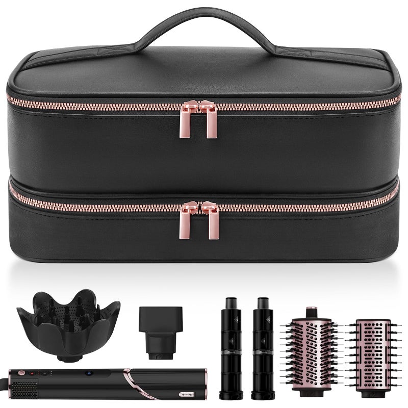 Adworte Travel Hair Dryer Case for Shark Flexstyle, Double-Layer Carrying Case for Shark Flex Style Blow Dryer, Portable Hair Tools Storage Organizer Bag for Shark Beauty Hairdryer Attchments(Black Rose Gold) - Image 1