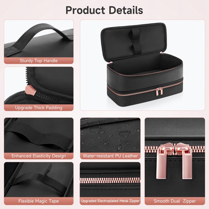 Adworte Travel Hair Dryer Case for Shark Flexstyle, Double-Layer Carrying Case for Shark Flex Style Blow Dryer, Portable Hair Tools Storage Organizer Bag for Shark Beauty Hairdryer Attchments(Black Rose Gold) - Image 4