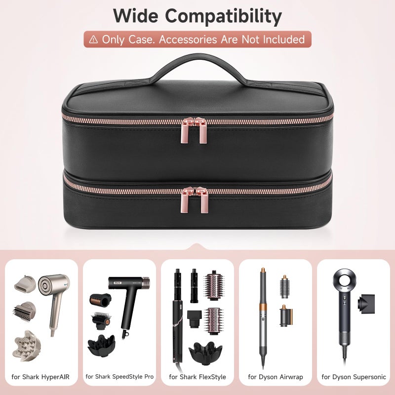 Adworte Travel Hair Dryer Case for Shark Flexstyle, Double-Layer Carrying Case for Shark Flex Style Blow Dryer, Portable Hair Tools Storage Organizer Bag for Shark Beauty Hairdryer Attchments(Black Rose Gold) - Image 5