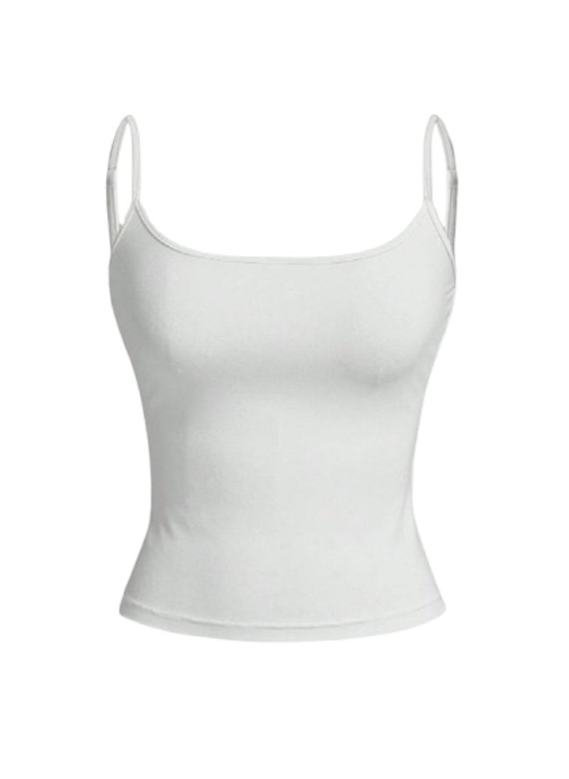 Undershirt For Women Plain Stretch with Thin Straps and Open Neckline