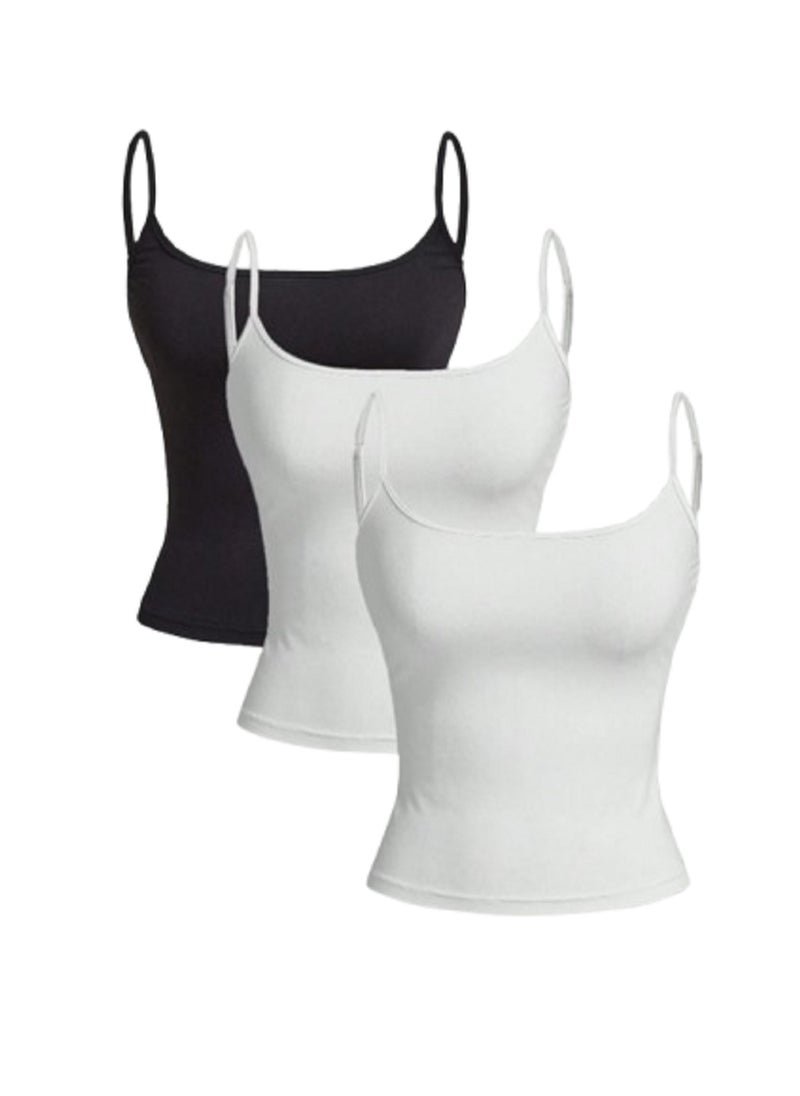 Undershirt For Women Plain Stretch with Thin Straps and Open Neckline