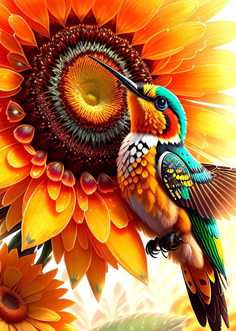 KINPLUB Hummingbird Diamond Painting Kits for Adults, 5D Bird Sunflower Diamond Art Kits for Beginners, DIY Full Round Drill Paint with Diamonds Dots Gem Art, Home Wall Decor 12 x 16 Inch - Image 1