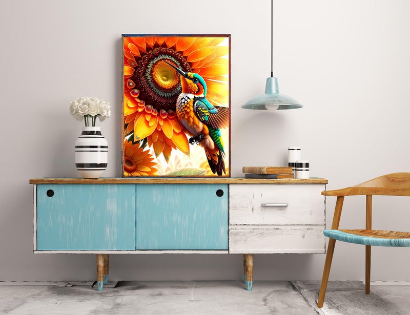 KINPLUB Hummingbird Diamond Painting Kits for Adults, 5D Bird Sunflower Diamond Art Kits for Beginners, DIY Full Round Drill Paint with Diamonds Dots Gem Art, Home Wall Decor 12 x 16 Inch - Image 4