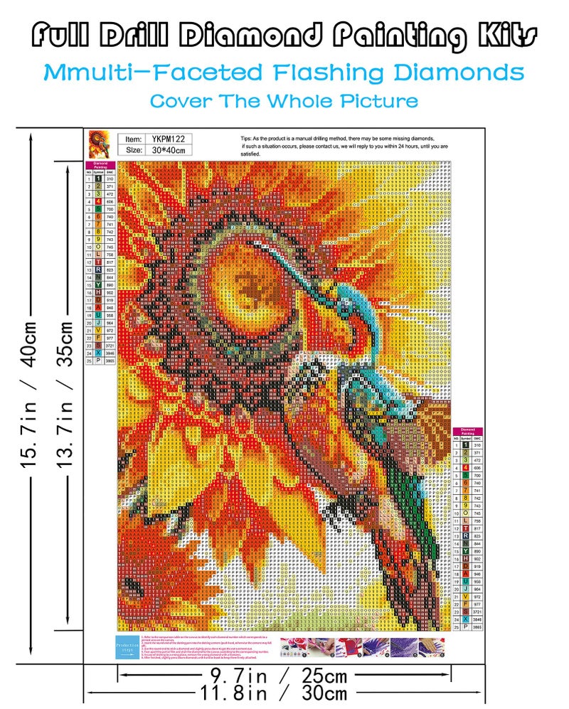 KINPLUB Hummingbird Diamond Painting Kits for Adults, 5D Bird Sunflower Diamond Art Kits for Beginners, DIY Full Round Drill Paint with Diamonds Dots Gem Art, Home Wall Decor 12 x 16 Inch - Image 2