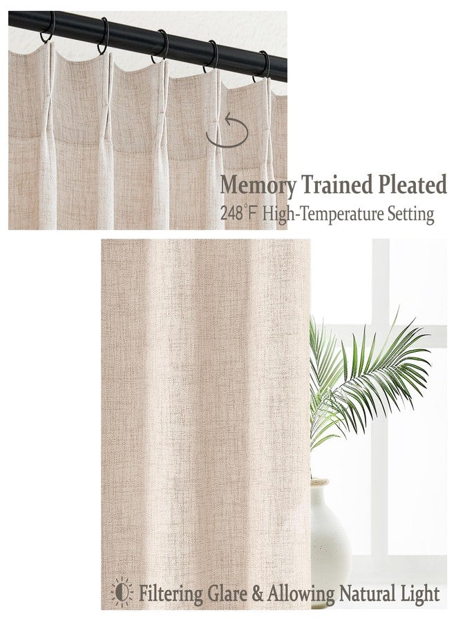 PleatedDrapes ستائر PleatedDrapes بتصميم ريفي عصري، ستائر لتصفية الضوء لغرفة المعيشة/غرفة النوم، ستائر ريفية بلون الشوفان والبيج والبني، طولها 108 بوصة، مصنوعة من الكتان الشفاف المطوي، قطعتان من قماش الموسلين. - Image 3