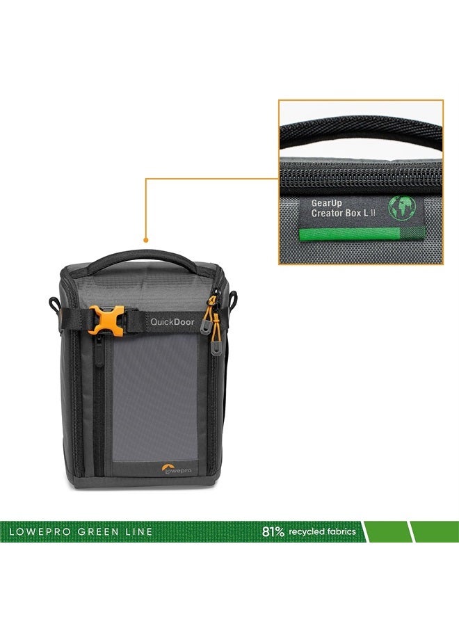 Lowepro GearUp Creator Box Large II, Mirrorless and DSLR Camera Bag, Camera Case with QuickDoor Access, Made with Recycled Fabric, Orange Padded Interior Dividers, Grey - Image 2