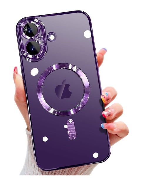 for iPhone 16 MagSafe Case with Camera Lens Protector,Full Protection Clear Magnetic Case Compatible with MagSafe Elegant Anti-Scratch Case Cover for iPhone 16 Purple