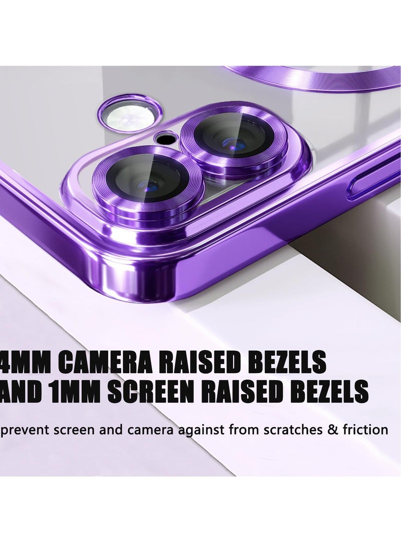 for iPhone 16 MagSafe Case with Camera Lens Protector,Full Protection Clear Magnetic Case Compatible with MagSafe Elegant Anti-Scratch Case Cover for iPhone 16 Purple