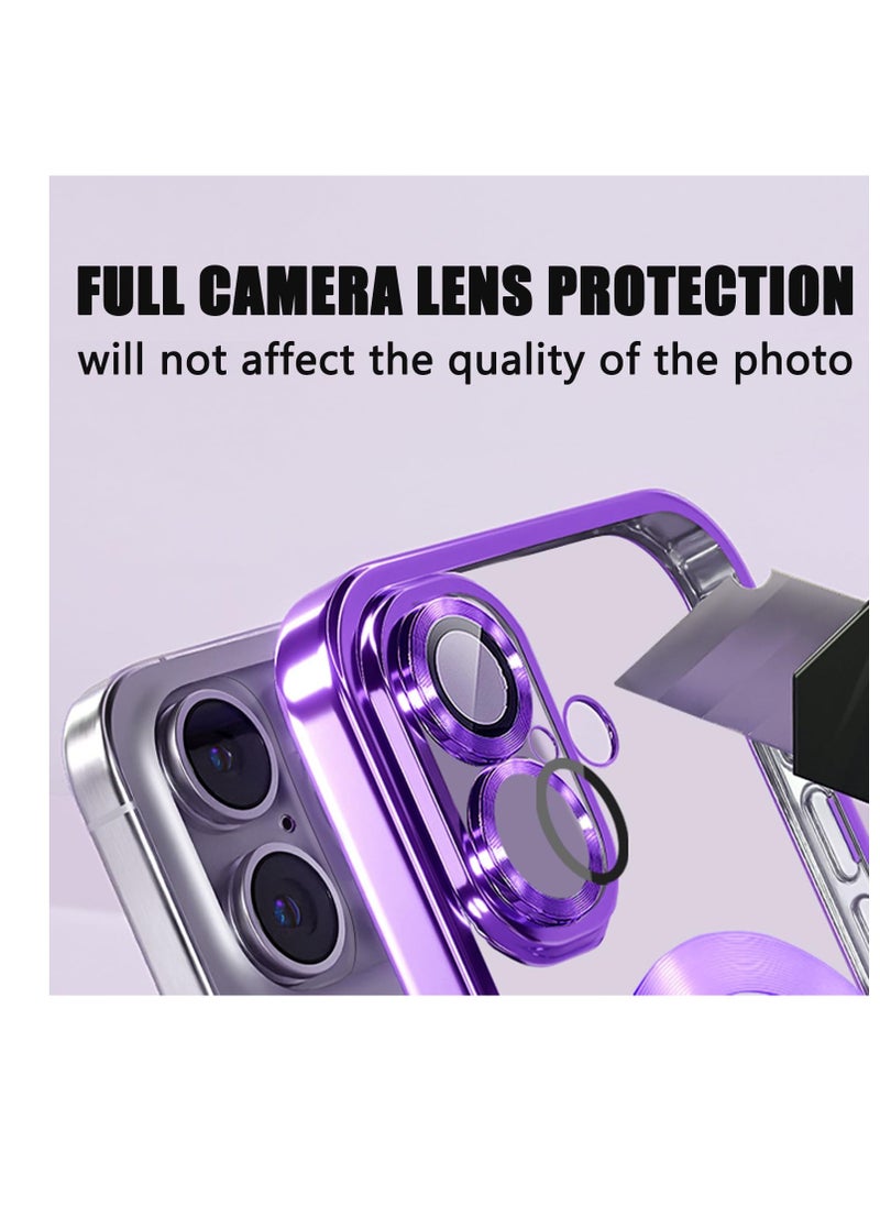 for iPhone 16 MagSafe Case with Camera Lens Protector,Full Protection Clear Magnetic Case Compatible with MagSafe Elegant Anti-Scratch Case Cover for iPhone 16 Purple