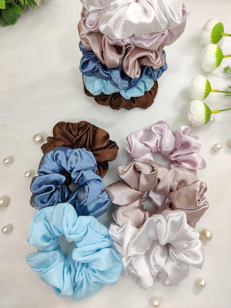 Generic Satin Scrunchies AntiHair Breakage Hair Ties pack of 12 Pieces Assorted Colours  - Image 4