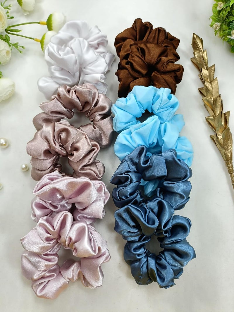 Generic Satin Scrunchies AntiHair Breakage Hair Ties pack of 12 Pieces Assorted Colours  - Image 2