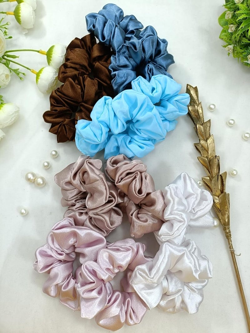 Generic Satin Scrunchies AntiHair Breakage Hair Ties pack of 12 Pieces Assorted Colours  - Image 3