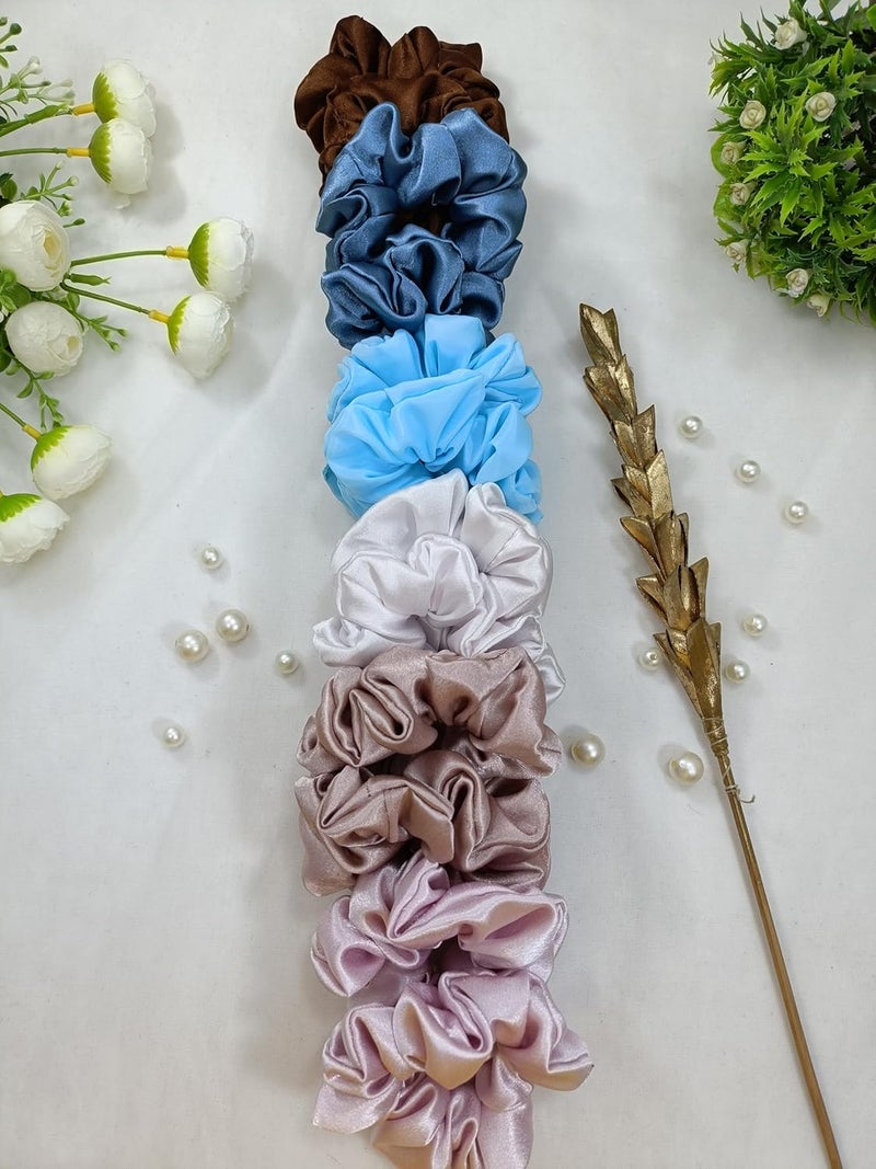 Generic Satin Scrunchies AntiHair Breakage Hair Ties pack of 12 Pieces Assorted Colours  - Image 5