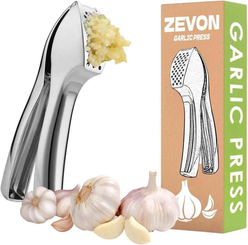 ZEVON Garlic Crusher Presser Garlic Press Multi-Function Manual Portable Garlic Crusher Ginger Mincer Garlic Presser Curved Garlic Grinding Slicer for Kitchen, Medium - Image 1