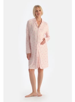 dagi Soft Pink Combed Modal Crisp Floral Patterned Maternity Nightgown  - Image 1