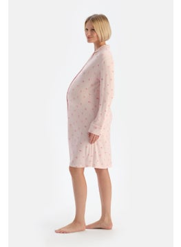 dagi Soft Pink Combed Modal Crisp Floral Patterned Maternity Nightgown  - Image 3