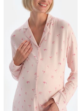 dagi Soft Pink Combed Modal Crisp Floral Patterned Maternity Nightgown  - Image 5