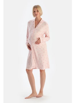 dagi Soft Pink Combed Modal Crisp Floral Patterned Maternity Nightgown  - Image 4