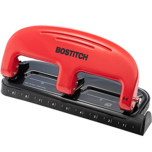 Bostitch Office EZ Squeeze 3 Hole Punch Heavy Duty - 20 Sheet Capacity 3 Hole Puncher - Metal Construction - Red - Image 1