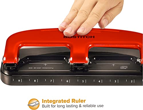 Bostitch Office EZ Squeeze 3 Hole Punch Heavy Duty - 20 Sheet Capacity 3 Hole Puncher - Metal Construction - Red - Image 4