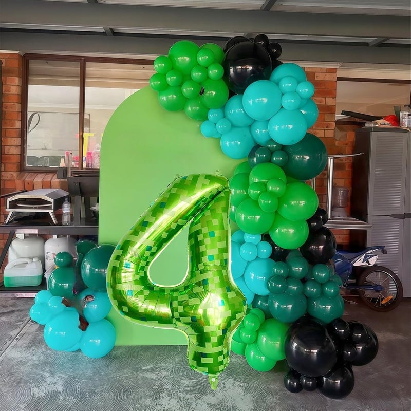 40 Inch Lime Green Pixel Number 4 Balloon for Birthday Decoration, Large Dark Kelly Green Foil 4 Balloons for Boys Ten Year Old Birthday Video Game - Image 3