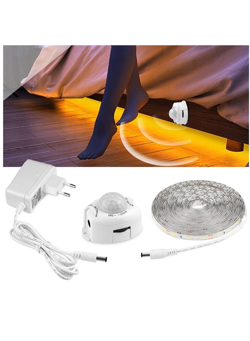 Loquat LED Under Cabinet Lighting Motion Sensor 9.8Ft Bed Stairs Wardrobe Lamp Tape Waterproof DC 12V Motion Activated LED Waterproof Closet Night Strip Light Warm White 3M - Image 1