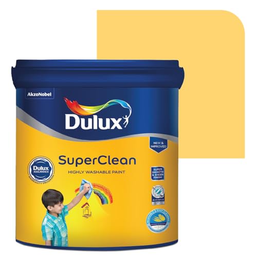 Dulux SuperClean Interior Emulsion Paint For Walls | Soothing Sheen & Rich Finish | Washable & Easy To Clean | Water Based Durable Paint, Yellow (1L, Yellow Rose) - Image 1