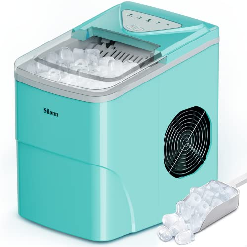 Silonn Ice Makers Countertop, 9 Cubes Ready in 6 Mins, 26lbs in 24Hrs, Self-Cleaning Ice Machine with Ice Scoop and Basket, 2 Sizes of Bullet Ice for Home Kitchen Office Bar Party, Green - Image 1
