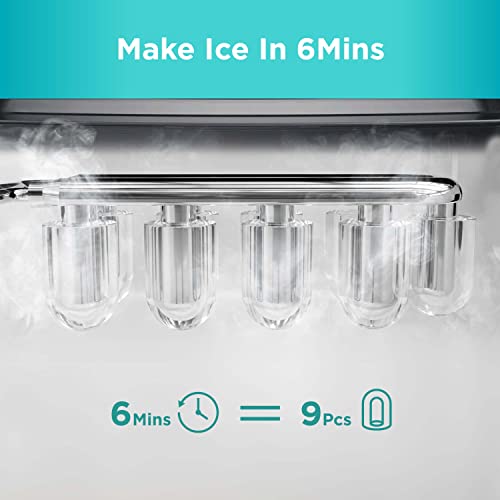 Silonn Ice Makers Countertop, 9 Cubes Ready in 6 Mins, 26lbs in 24Hrs, Self-Cleaning Ice Machine with Ice Scoop and Basket, 2 Sizes of Bullet Ice for Home Kitchen Office Bar Party, Green - Image 3