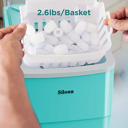 Silonn Ice Makers Countertop, 9 Cubes Ready in 6 Mins, 26lbs in 24Hrs, Self-Cleaning Ice Machine with Ice Scoop and Basket, 2 Sizes of Bullet Ice for Home Kitchen Office Bar Party, Green - Image 5