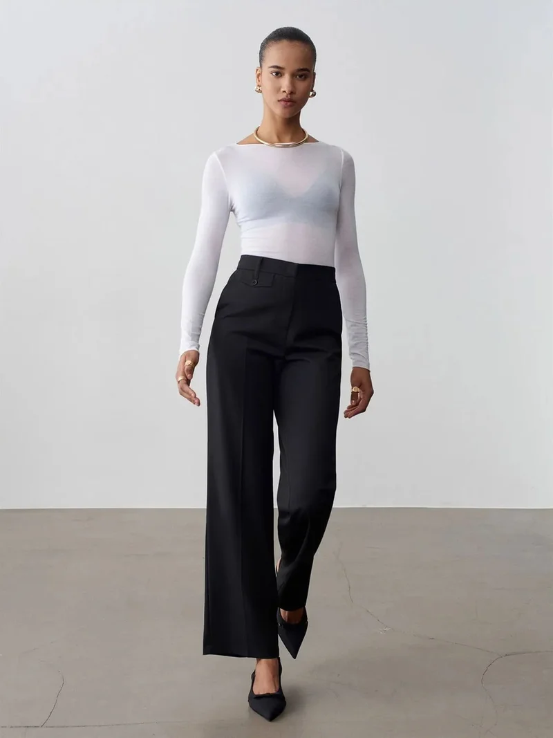 ديلفين Dilvin Women's High-Waist Straight-Leg Crepe Trousers