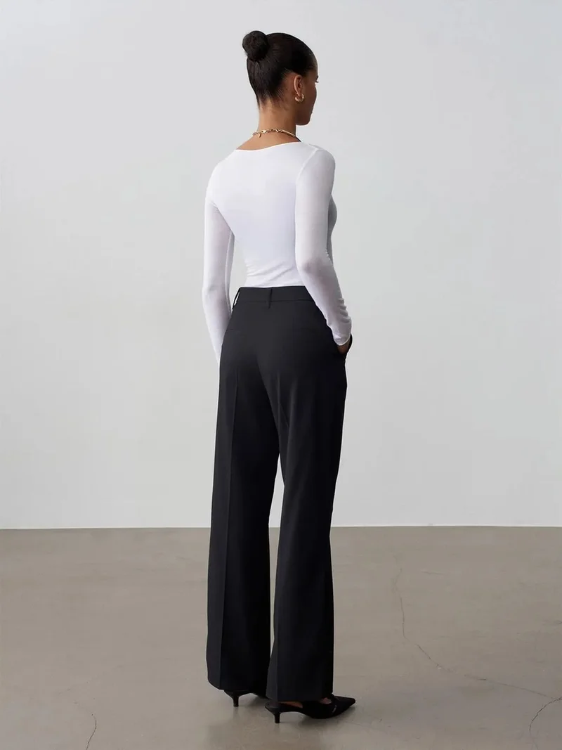 ديلفين Dilvin Women's High-Waist Straight-Leg Crepe Trousers