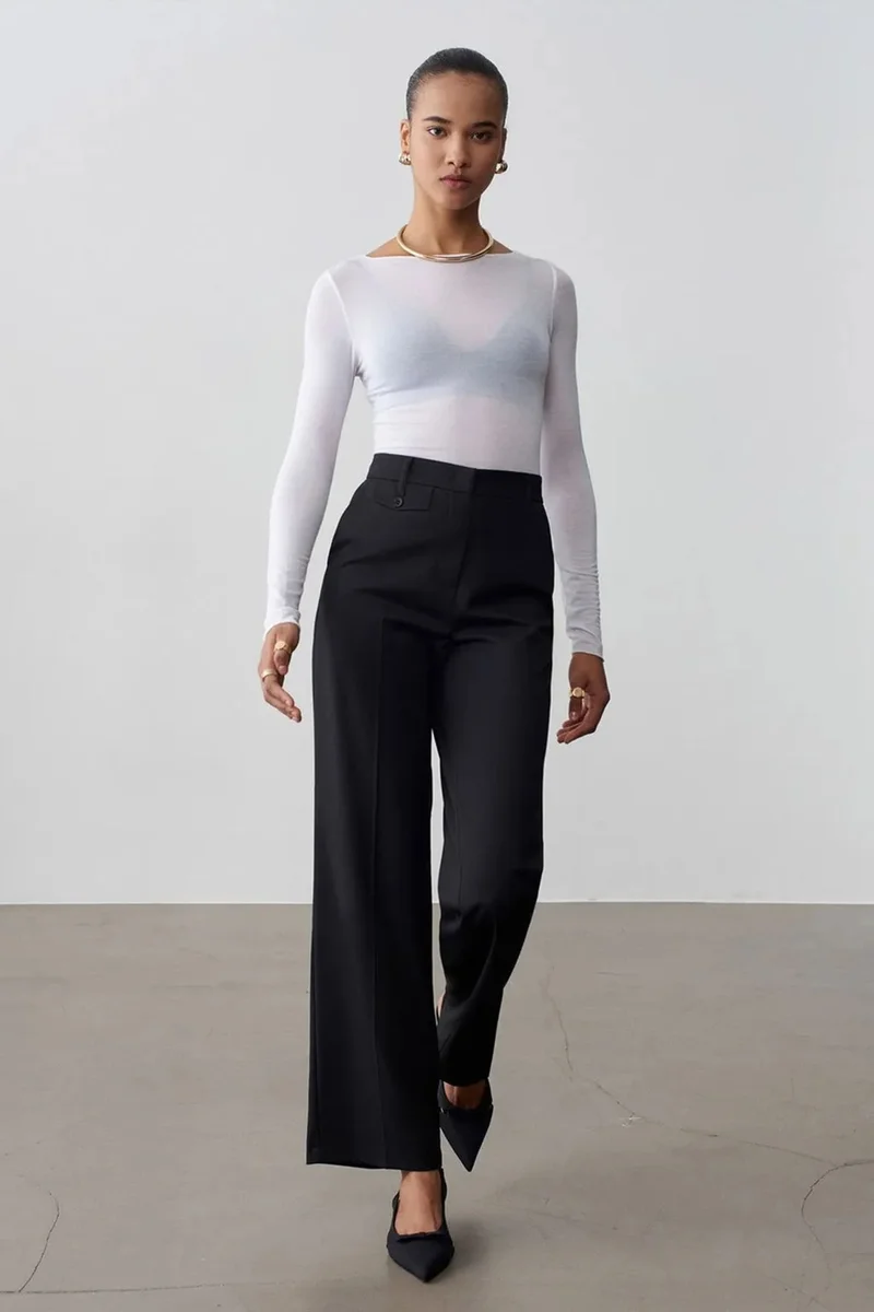 DILVIN Women's High-Waist Straight-Leg Crepe Trousers
