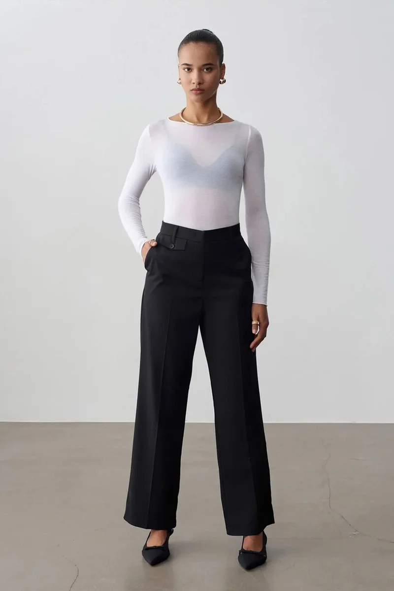 Dilvin Black DILVIN Women's High-Waist Straight-Leg Crepe Trousers for Women | Best Price UAE