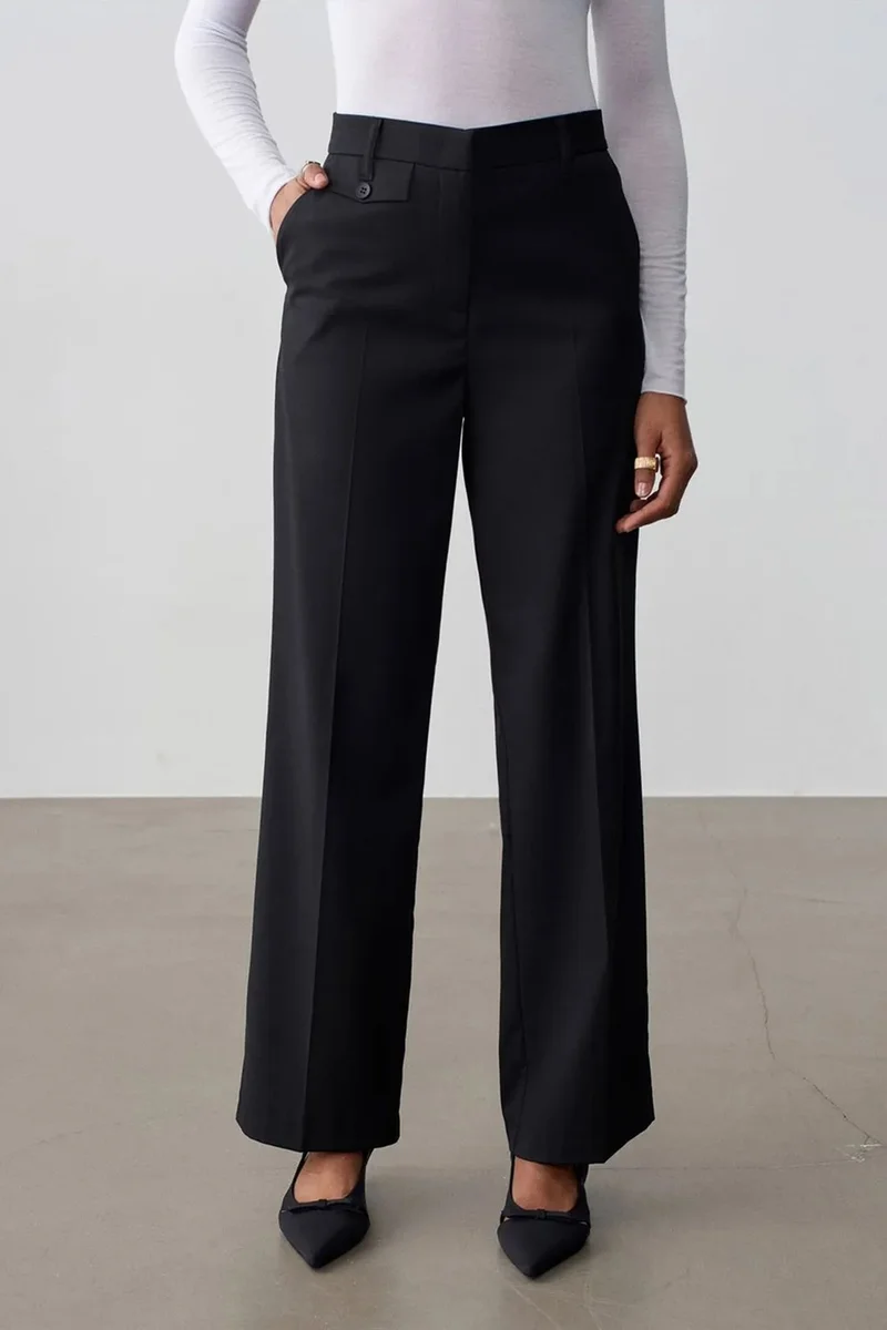 Dilvin Black DILVIN Women's High-Waist Straight-Leg Crepe Trousers for Women | Best Price UAE