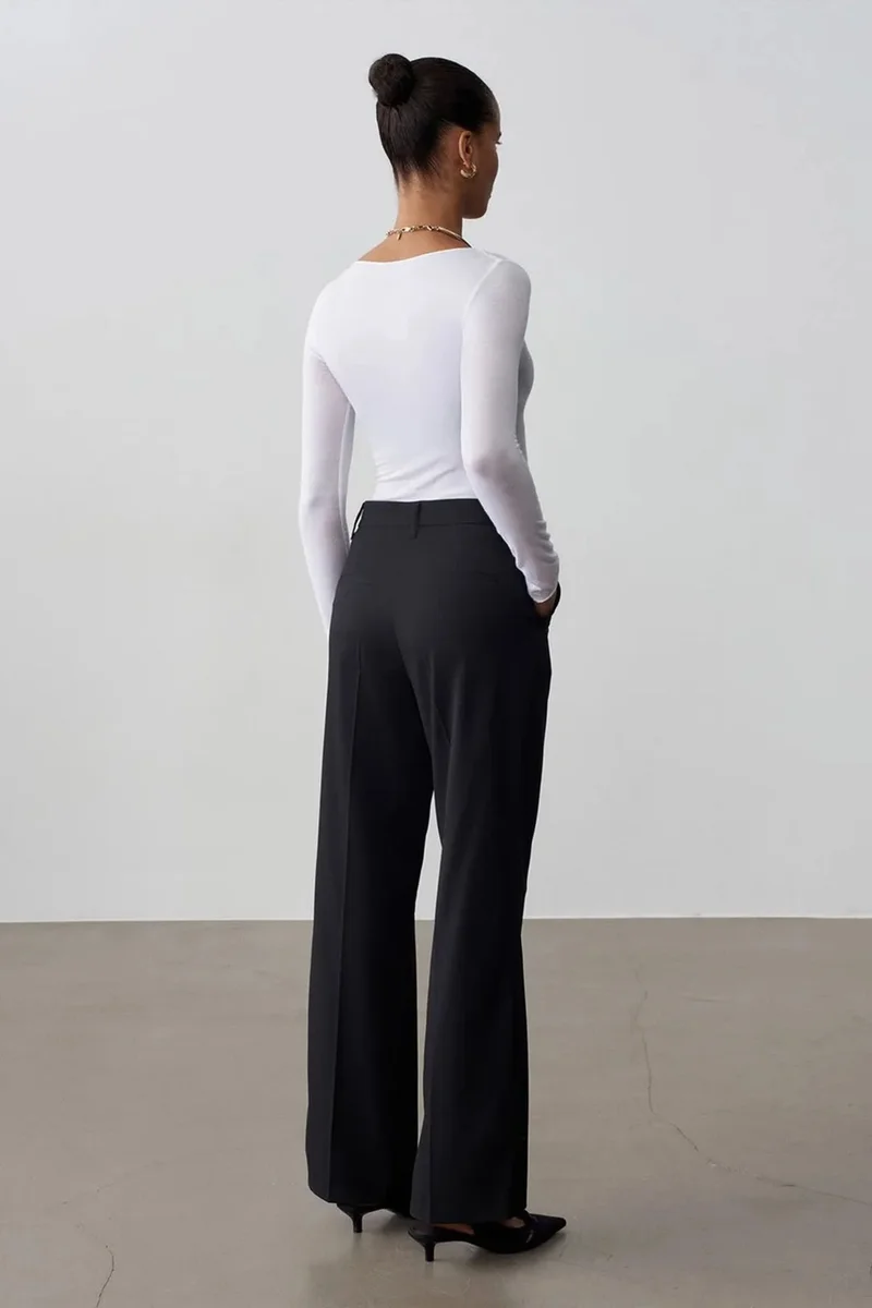 Dilvin Black DILVIN Women's High-Waist Straight-Leg Crepe Trousers for Women | Best Price UAE