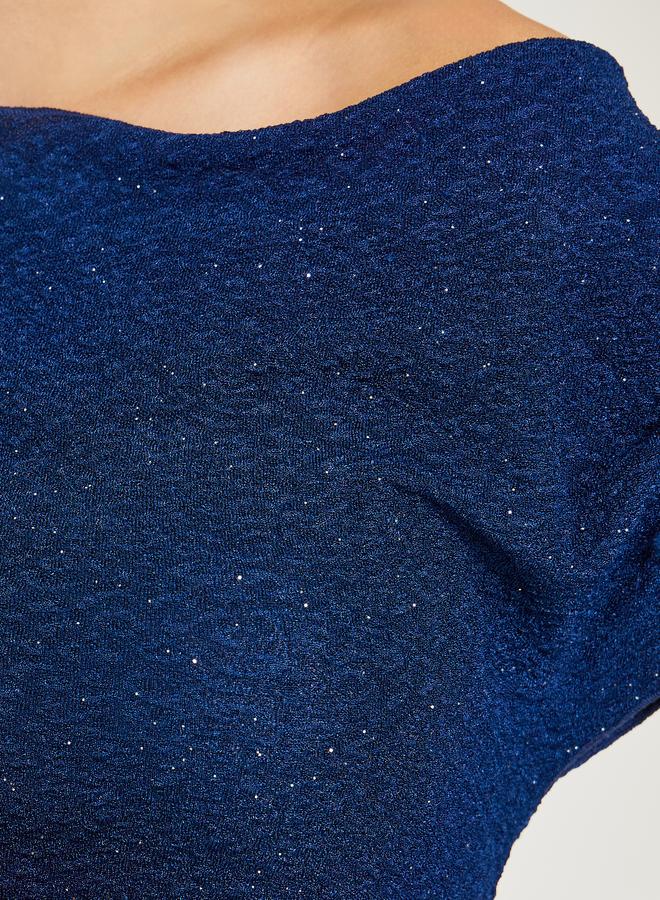 Styli Women Blue Asymmetric Neck Knit Top - Image 3