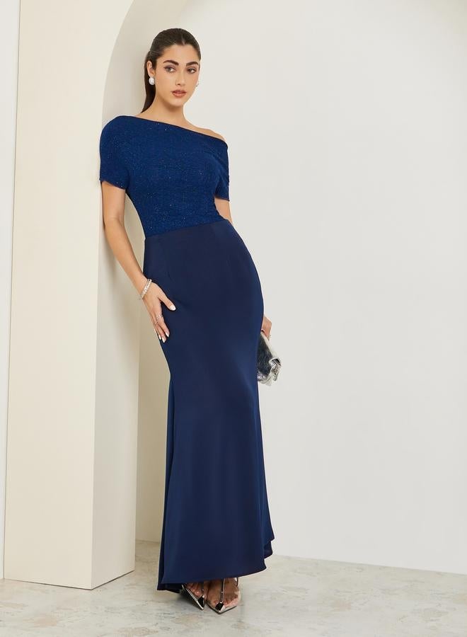 Styli Women Blue Asymmetric Neck Knit Top - Image 2