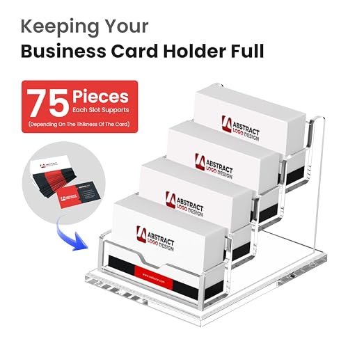 DAHSHA 4 - Tier Premium Acrylic Transparent Crystal-Clear Visiting Business Card Holder/Display Stand Desk Organizer For Office Table, 10.3 X 6.9 X 13 cm - Image 3