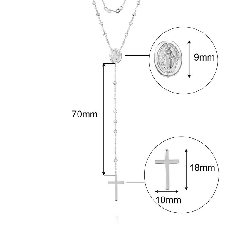 Savlano 925 Sterling Silver 1.5MM Beaded Rosary Miraculous Medallion and Cross Pendant Necklace -18K Gold Plated 19 Inches Y-Necklace Chain for Women, Religious Jewelry Comes with Gift Box - Made in Italy - Image 2
