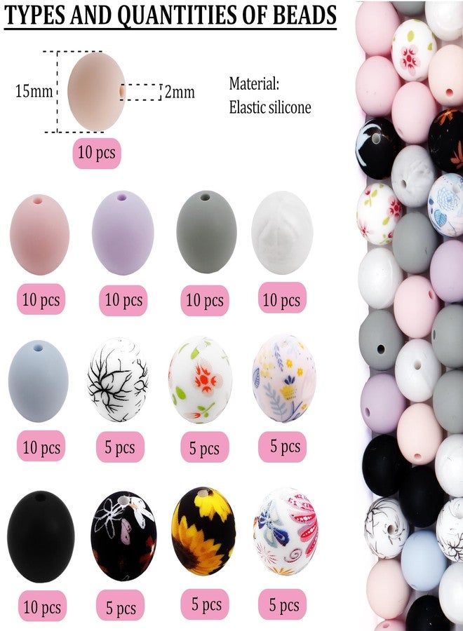 BIHRTC 100PCS Silicone Beads Kit 15mm Floral Silicone Bead Keychain Making Round Beads Assorted Silicone Beads for DIY Crafting Key Chain Charm Bracelet Necklace Pens Jewelry Accessories - Image 2