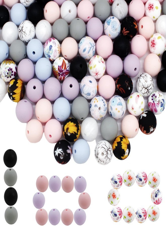 BIHRTC 100PCS Silicone Beads Kit 15mm Floral Silicone Bead Keychain Making Round Beads Assorted Silicone Beads for DIY Crafting Key Chain Charm Bracelet Necklace Pens Jewelry Accessories - Image 1