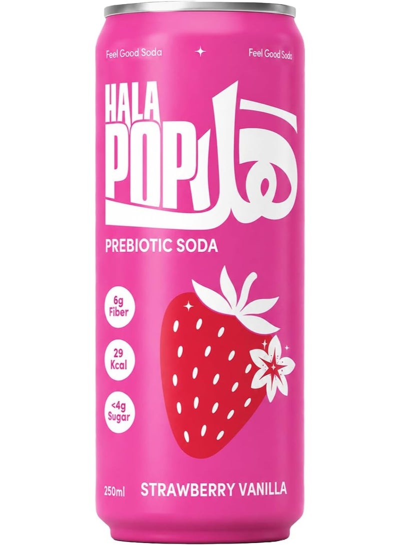 HalaPop Prebiotic Soda, Strawberry Vanilla - An All Natural, Sparkling Prebiotic Beverage With Plant Based Fiber To Support Gut Health And Digestive Wellness | No Added Sugar - 4 Pack (250 ml each) - Image 2