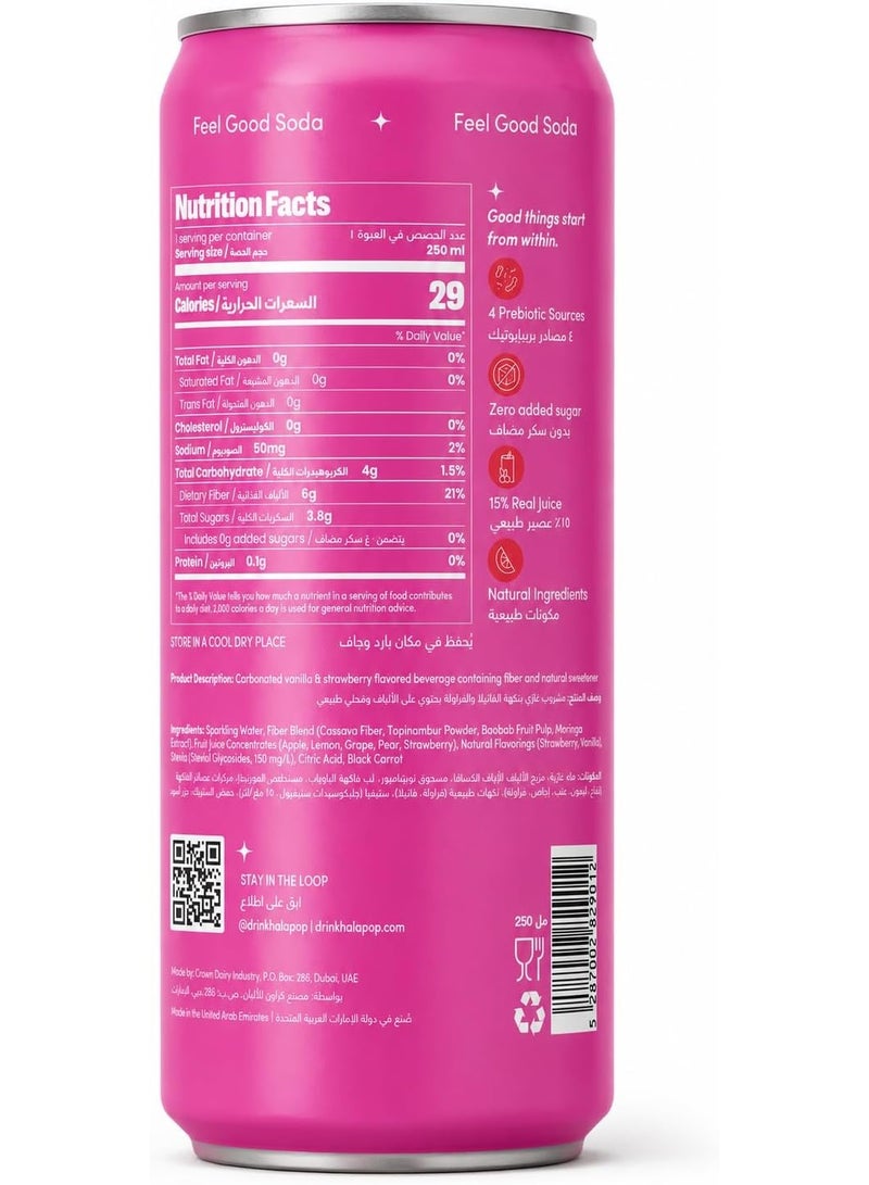 HalaPop Prebiotic Soda, Strawberry Vanilla - An All Natural, Sparkling Prebiotic Beverage With Plant Based Fiber To Support Gut Health And Digestive Wellness | No Added Sugar - 4 Pack (250 ml each) - Image 3