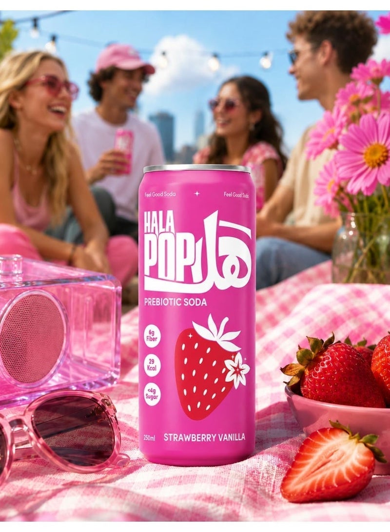 HalaPop Prebiotic Soda, Strawberry Vanilla - An All Natural, Sparkling Prebiotic Beverage With Plant Based Fiber To Support Gut Health And Digestive Wellness | No Added Sugar - 4 Pack (250 ml each) - Image 5