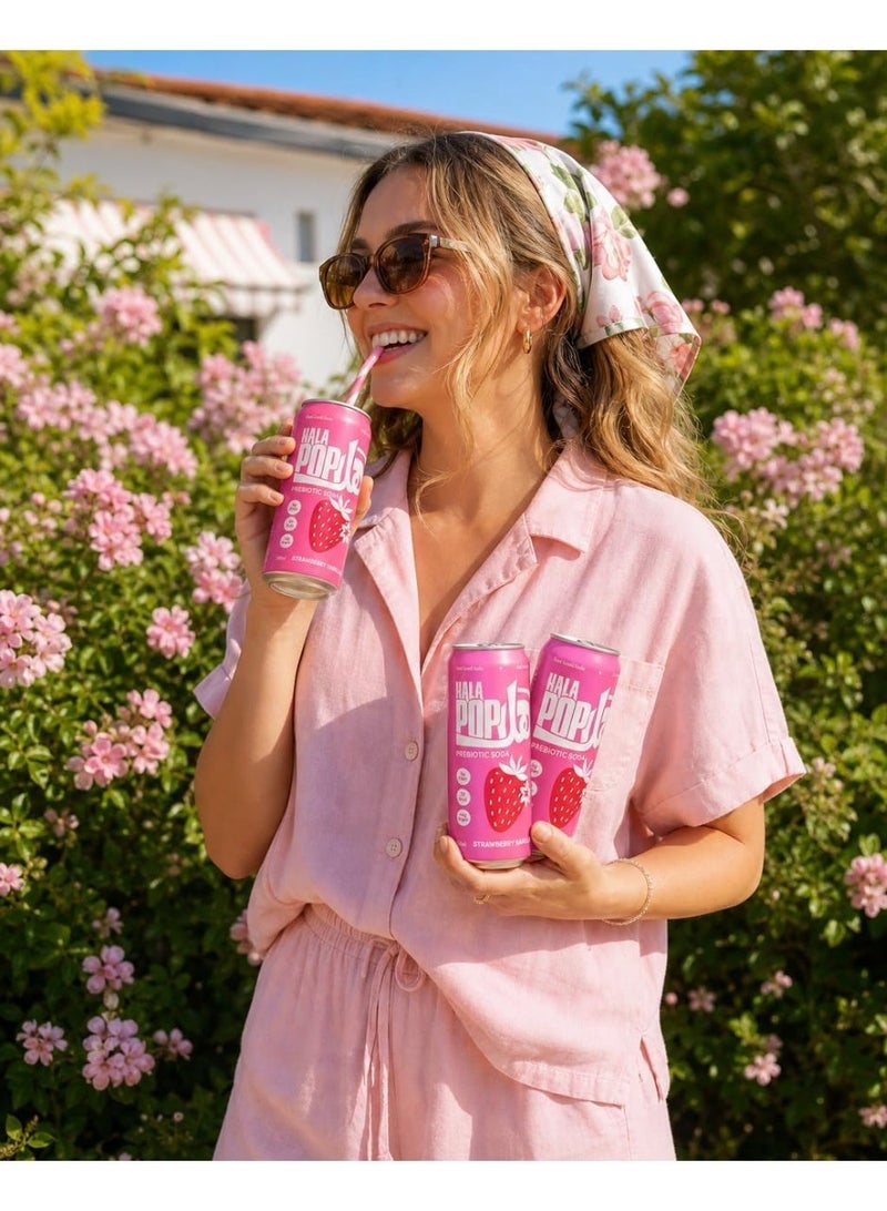 HalaPop Prebiotic Soda, Strawberry Vanilla - An All Natural, Sparkling Prebiotic Beverage With Plant Based Fiber To Support Gut Health And Digestive Wellness | No Added Sugar - 4 Pack (250 ml each) - Image 4