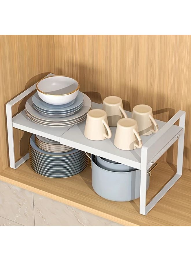 White Adjustable Height Expandable Kitchen Cabinet Organizer Pull Out Shelf - Image 1