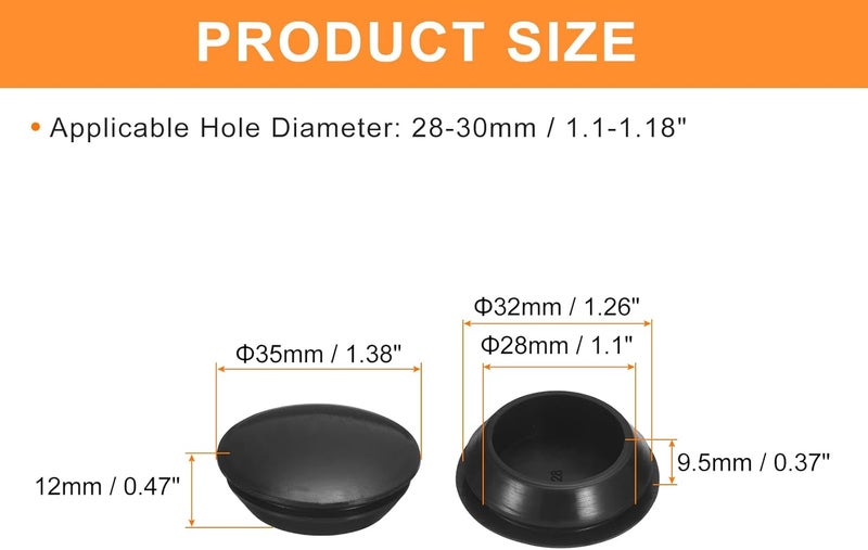 QUARKZMAN 4 Pieces Silicone Plugs, Round Rubber Plugs Snap into 28-30mm Holes, Waterproof Hole Plugs for Metal Pipe, Furniture End Caps, Black Inserts - Image 2