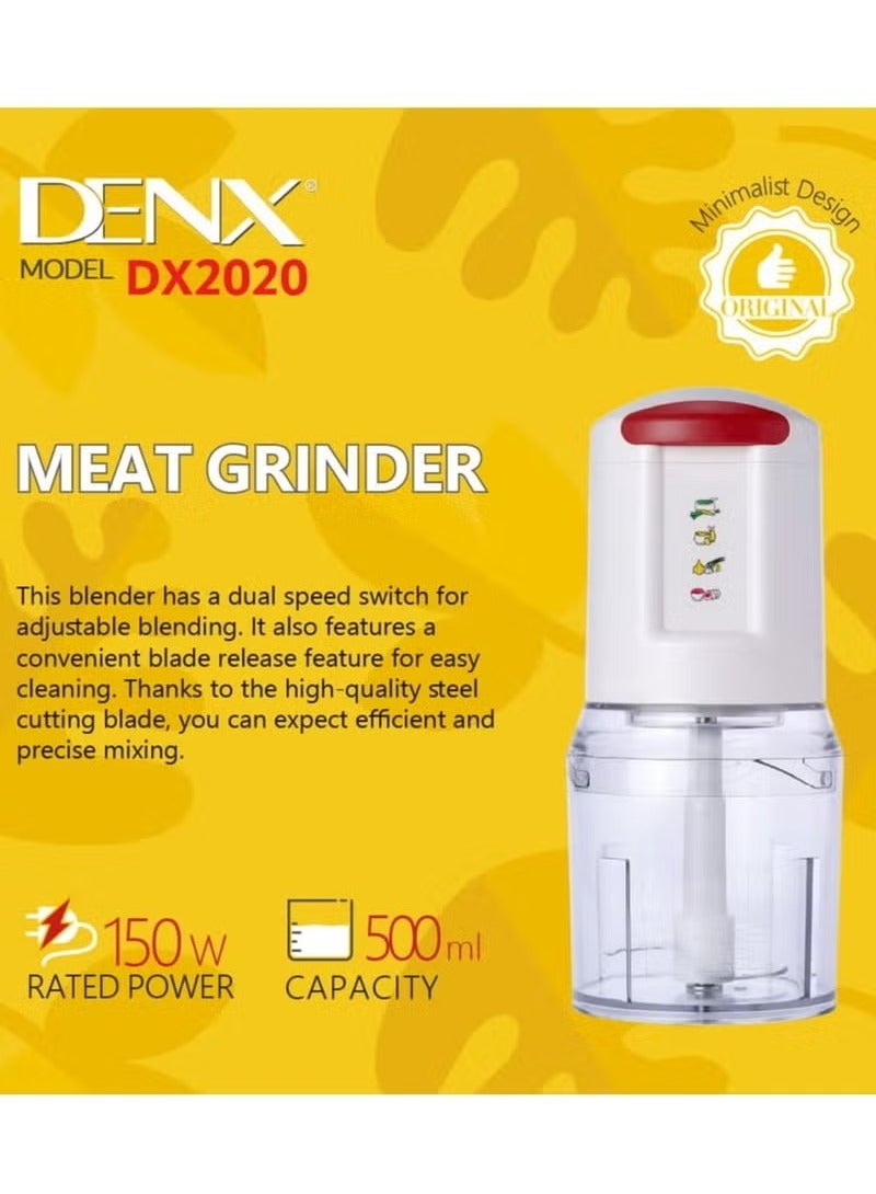 Denx DX2020 - Electric Multipurpose Chopper For Perfect And Quick Chopping , Electric chopper with power of 150 watts and capacity of 500 ml - Image 2